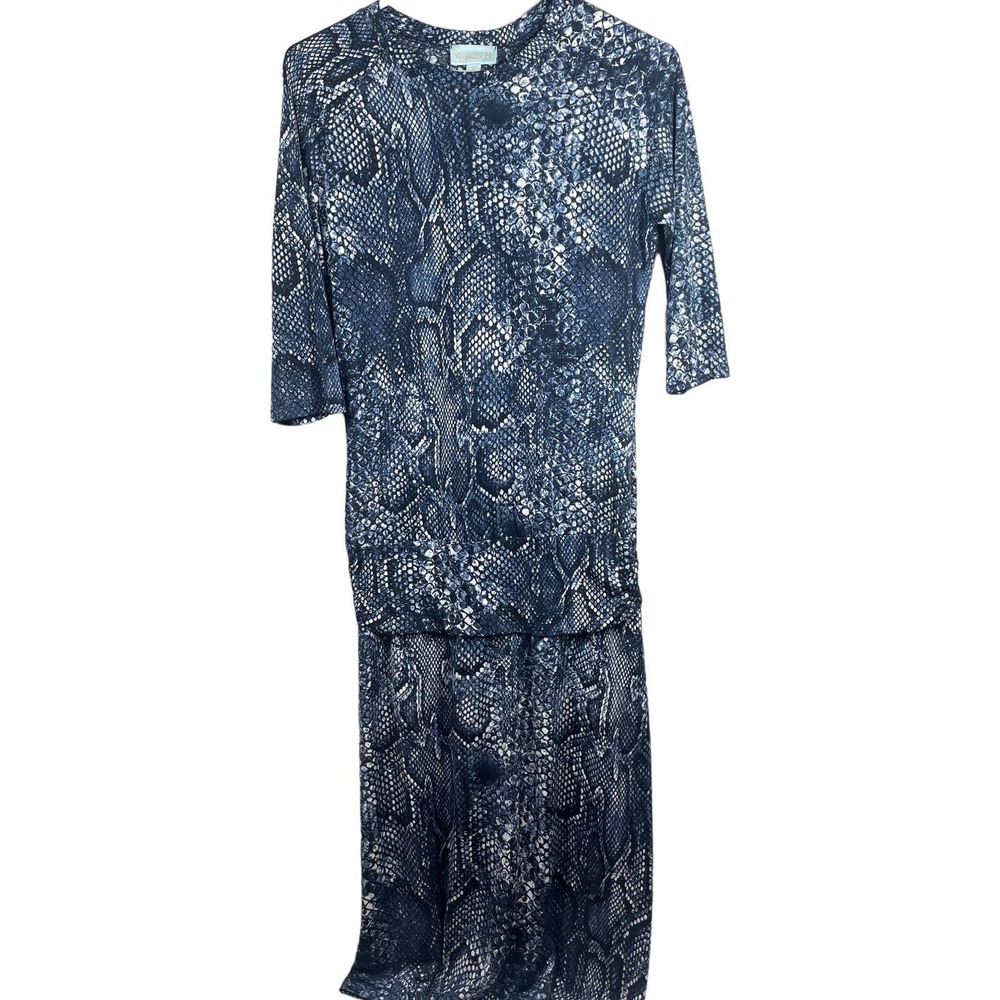 Veronica M‎ Blue White 3/4 Sleeve Animal Print Knit Stretch Dress Womens Sz XS